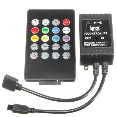 RGB Ovladač IR 12V, 6A - ovládání zvukem, 24 tlačitek |