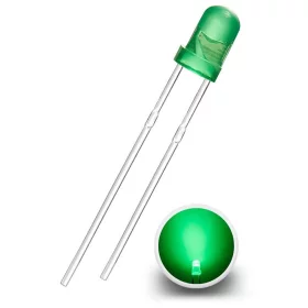 LED-diodi 3mm, vihreä diffuusi, AMPUL.eu