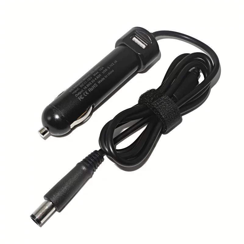 Car charger for DELL laptops, 19.5V, 90W, 7.4x5.0mm with USB output