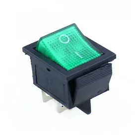 Rocker switch rectangular with backlight KCD4, green 250V/15A |
