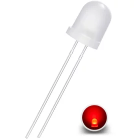 Dioda LED 8mm, Czerwona rozproszona mleczna, AMPUL.