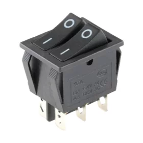 Double rectangular rocker switch, black 250V/15A | AMPUL.eu