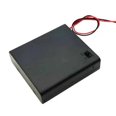 Battery box for 4 AA batteries, 6V, covered with switching | AMPUL.