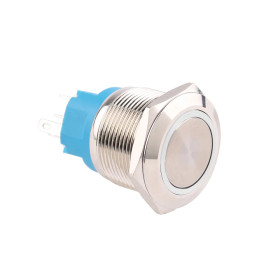 Metal switch with latch, silver, diameter 25mm, IP67 | AMPUL
