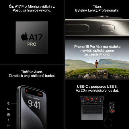 iPhone 15 Pro, 256 Go, noir titane