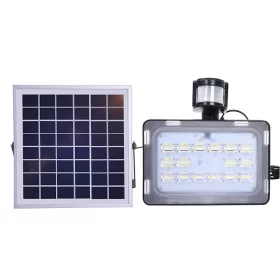Outdoor LED spotlight with solar panel and motion sensor