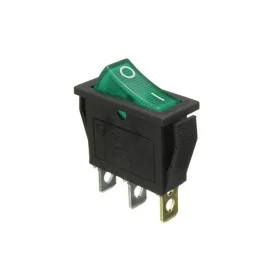 Rectangular rocker switch with backlight, green 250V/15A |