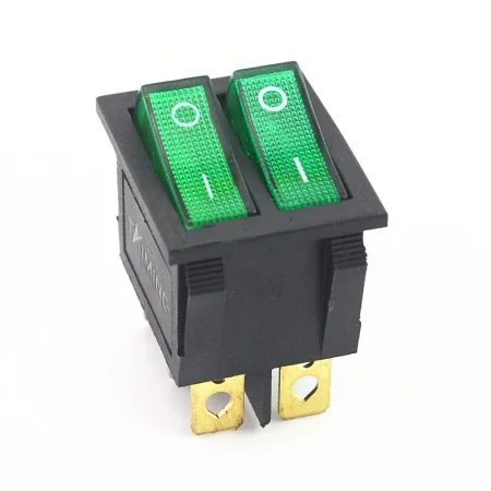 Double rectangular rocker switch with backlight, green 250V/15A |