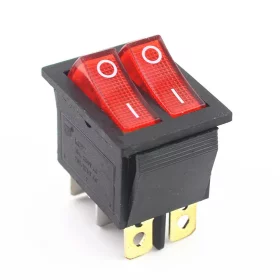 Double rectangular rocker switch with backlight, red 250V/15A |