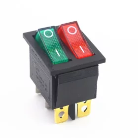 Double rectangular rocker switch with backlight, green red 250V/15A |