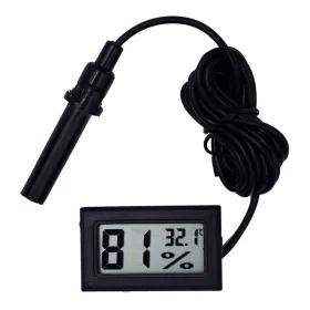 Digital hygrometer/termometer, -50°C - 70°C, 1 meter, svart