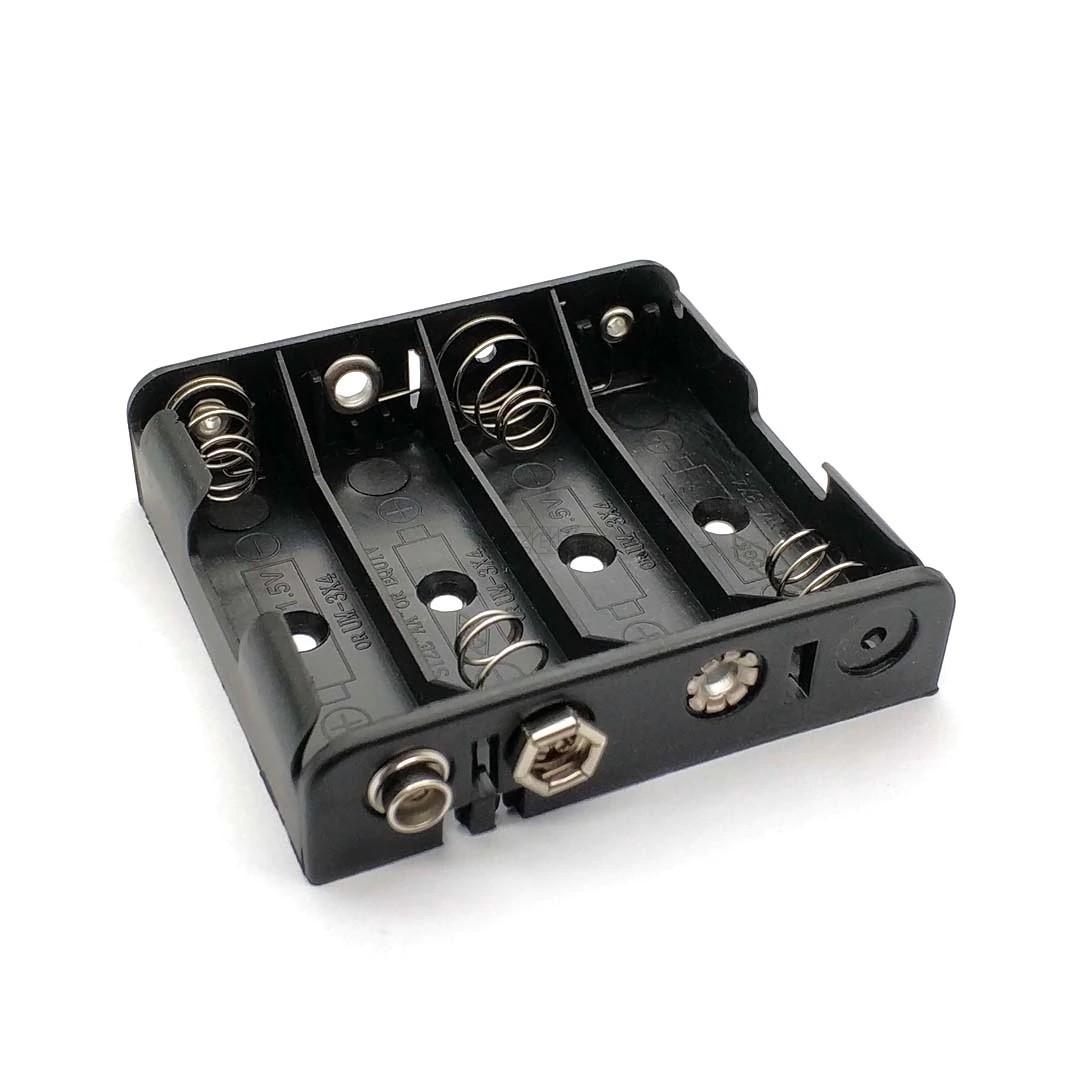 Bateriový box pro 4 kusy AA baterie, 6V s 9V bateriovou paticí, plochý