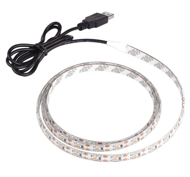 LED pásek 3528, 5V s USB, teplý bílý, 2 metry